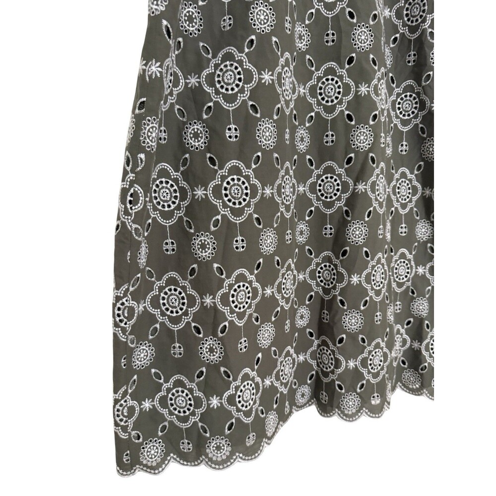 Talbots Green Embroidered Puff Sleeve Dress Size 12 Boho Eyelet Floral Shift - Picture 5 of 7